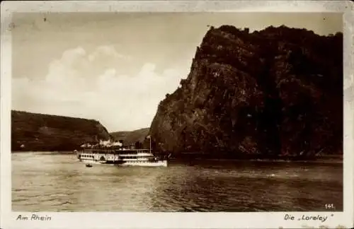 Ak Sankt Goarshausen am Rhein, Loreley, Dampfschiff auf dem Rhein