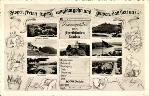 Ak Nordenbeck in Waldeck Korbach in Hessen, Schloss, Würstchen, Wein, Spruch