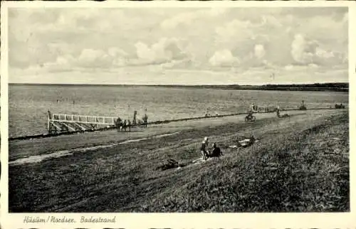 Ak Husum in Nordfriesland, Badestrand