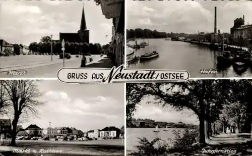 Ak Neustadt in Holstein, Markt, Hafen, Rathaus, Jungfernstieg