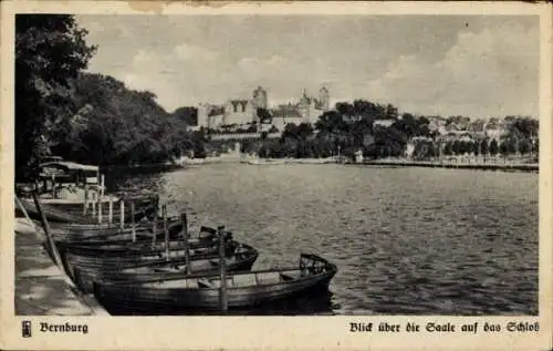 Ak Bernburg an der Saale Salzlandkreis, Blick über die Saale auf das Schloss