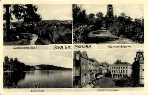 Ak Waldstadt Iserlohn, Seilersee, Rathausstraße, Bismarckturm, Gesamtansicht