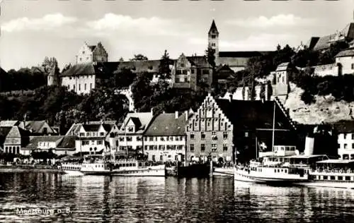 Ak Meersburg am Bodensee, Teilansicht, Dampfer