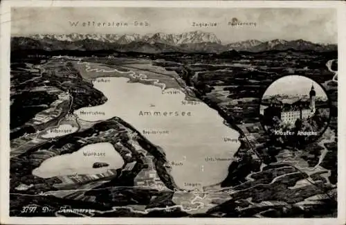 Ak Herrsching am Ammersee, Kloster Andechs, Wetterstein Gebirge, Zugspitze