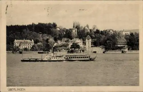 Ak Überlingen am Bodensee, Teilansicht, Dampfer