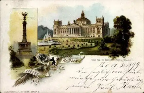 Litho Berlin Tiergarten, Siegessäule, Reichstagsgebäude, Wappen