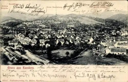 Ak Kandern im Schwarzwald Baden Württemberg, Panoramablick auf die Stadt, Bahnhof, Schloss Bürgeln