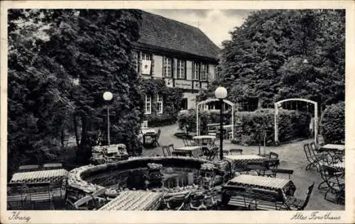 Ak Bad Iburg am Teutoburger Wald, Waldwirtschaft Freundenthal, Brunnen, Terrasse