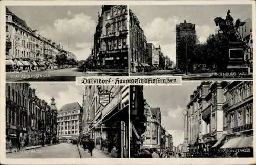 Ak Düsseldorf am Rhein, Graf-Adolf-Straße, Hindenburg Wall, Blumenstraße, Schadow-Straße