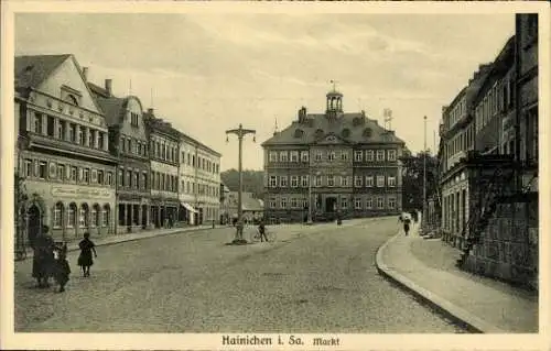 Ak Hainichen Sachsen, Rathaus, Marktplatz