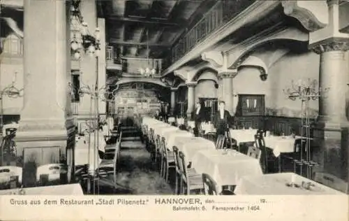 Ak Hannover in Niedersachsen, Restaurant Stadt Pilsenetz, Bahnhofstraße 6, Innenansicht