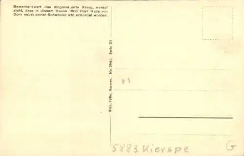 Ak Rönsahl Kierspe Sauerland, Bauernhof, Steinkreuz, Herr Hans von Dorn