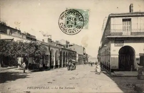 Ak Philippeville Skikda Algerien, Rue Nationale