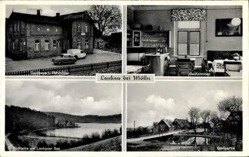 Ak Lankau bei Mölln, Gasthaus L. Pehmöller, Gastzimmer, Partie am Lankauer See, Dorfpartie