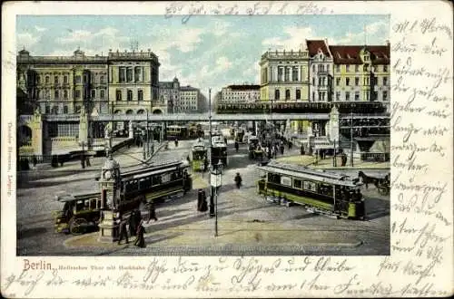 Litho Berlin Kreuzberg, Hallesches Tor mit Hochbahn