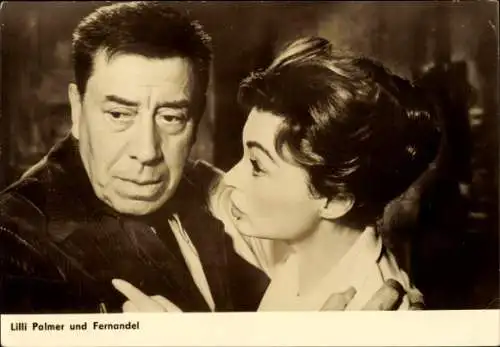 Ak Schauspielerin Lilli Palmer, Schauspieler Fernandel, Portrait, Film Die Reise des Vaters