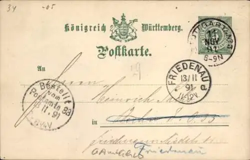 Vorläufer Ganzsachen Ak Stuttgart in Baden Württemberg, Schmidt & Dihlmann 1891