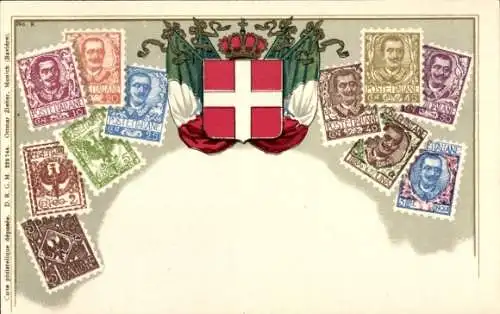 Briefmarken Wappen Litho Italien, König Viktor Emanuel III. von Italien