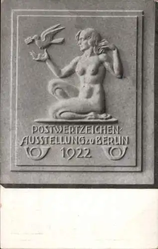 Ganzsachen Ak Berlin, Postwertzeichenausstellung 1922, Plastik, Frauenakt, Brieftaube