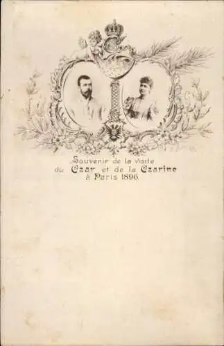 Ak Zar Nikolaus II. von Russland, Zarin, Besuch in Paris 1896