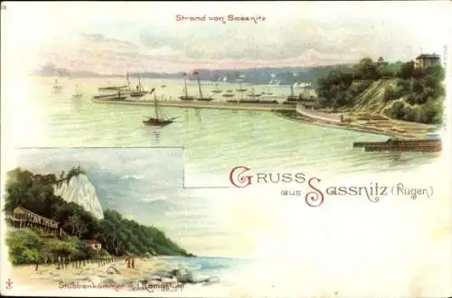 Litho Sassnitz auf der Insel Rügen, Stubbenkammer mit Königsstuhl, Strand