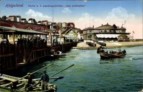 Ak Nordseeinsel Helgoland, Partie an der Landungsbrücke, Das Ausbooten