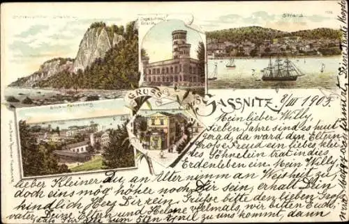 Litho Sassnitz auf Rügen, Strand, Jagdschloss Granitz, Küstenpartie