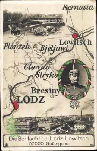 Landkarten Ak Lodz Lodsch Polen, Schlacht bei Lodz-Lowitsch, Kernosia, Bresiny, Mackensen