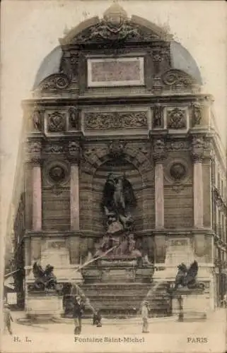 Ak Paris V, Fontaine Saint Michel