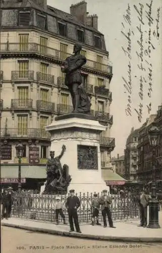 Ak Paris V, Place Maubert, Statue von Etienne Dolet