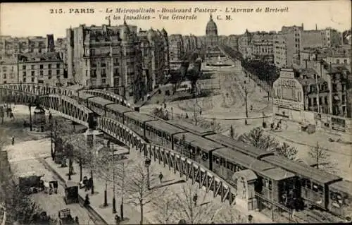 Ak Paris, Le Métropolitain, Boulevard Pasteur, Avenue de Breteuil