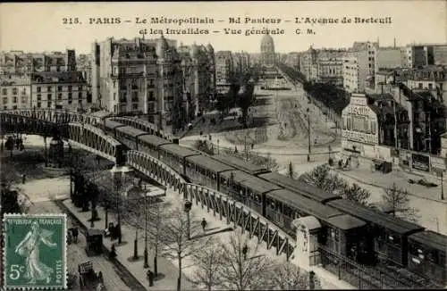 Ak Paris, Le Métropolitain, Boulevard Pasteur, Avenue de Breteuil