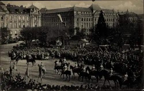 Ak Straßburg Straßburg Alsace Bas Rhin, General Gouraud, Überprüfung der französischen Truppen