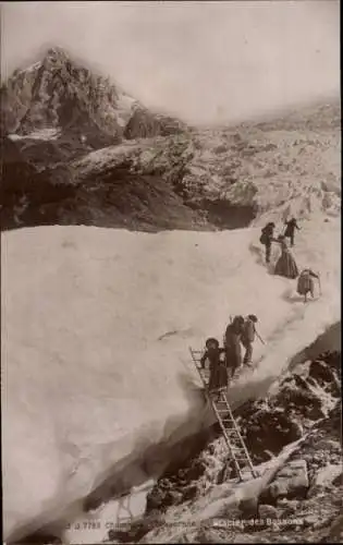 Ak Chamonix Mont Blanc Haute Savoie, Überquerung des Bossons-Gletschers