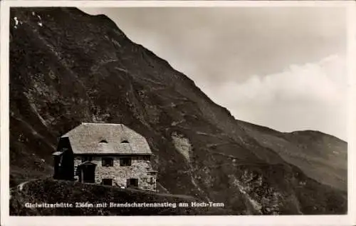 Ak Salzburg in Österreich, Gleiwitzer Hütte mit Brandschartenanstieg am Hoch Tenn