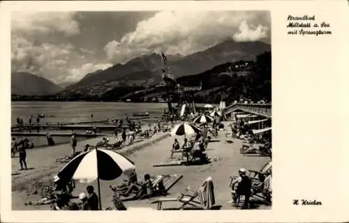 Ak Millstatt am See Kärnten, Strandbad mit Sprungturm