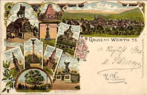 Litho Wœrth sur Sauer Woerth Wörth an der Sauer Elsass Bas Rhin, Panorama, Denkmäler, Baum