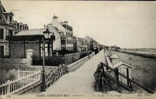 Ak Saint Aubin sur Mer Calvados, La Digue, La Plage