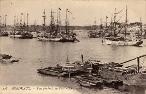 Ak Bordeaux Gironde, Hafen, Segelschiffe