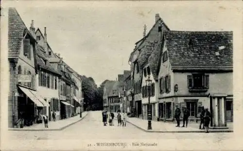 Ak Wissembourg Bas Rhin Frankreich, Blick in die rue nationale, Soldaten, Kinder