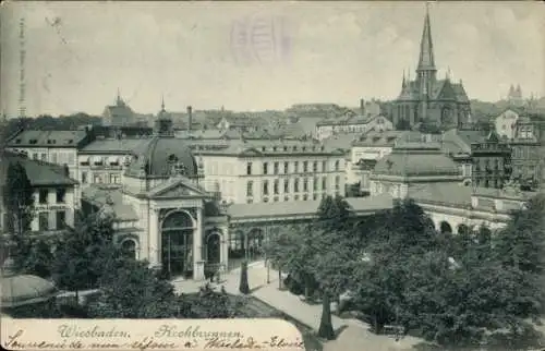 Ak Wiesbaden in Hessen, Kochbrunnen, Kirche