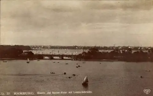 Ak Hamburg, Lombardsbrücke, Binnenalster, Außenalster