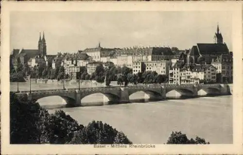 Ak Basel Stadt Schweiz, Mittlere Rheinbrücke