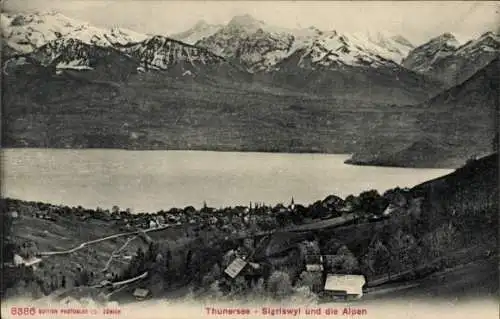 Ak Sigriswil Kanton Bern, und die Alpen, Thunersee