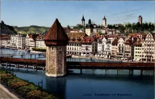 Ak Luzern Stadt Schweiz, Kapellbrücke, Wasserturm