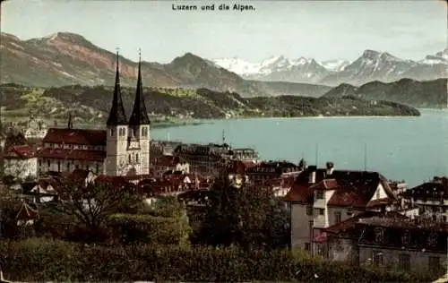 Ak Luzern Stadt Schweiz, und die Alpen