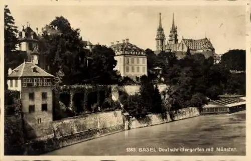 Ak Basel Stadt Schweiz, Deutschrittergarten, Münster