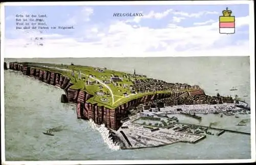 Ak Helgoland, Gesamtansicht der Insel, Wappen