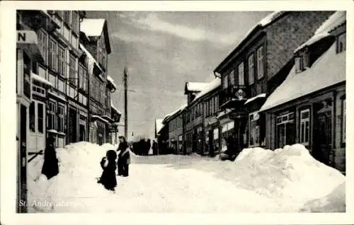 Ak Sankt Andreasberg Braunlage im Oberharz, Winter, Fachwerkhäuser