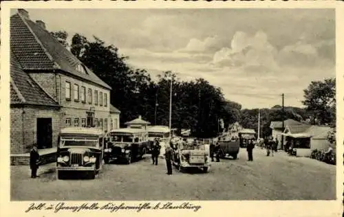 Ak Kupfermühle Harrislee in Schleswig Holstein, Zoll- und Grenzstelle, Busse